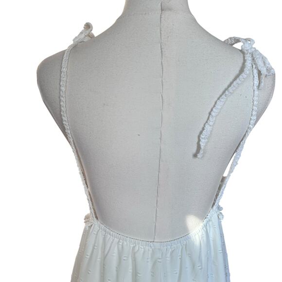 Crochet Midi Baby Doll Halter Dress Y2K Fairy White Shein Textured Tiered SZ SM - Picture 7 of 12